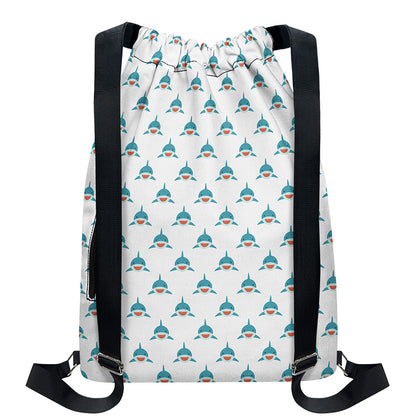 Smiley Shark Pattern Print Drawstring Backpack