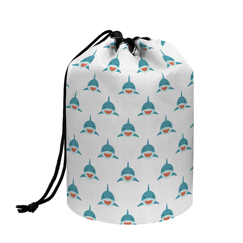 Smiley Shark Pattern Print Drawstring Makeup Bag