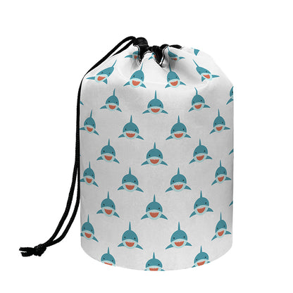 Smiley Shark Pattern Print Drawstring Makeup Bag