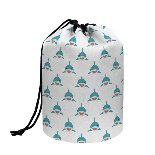 Smiley Shark Pattern Print Drawstring Makeup Bag
