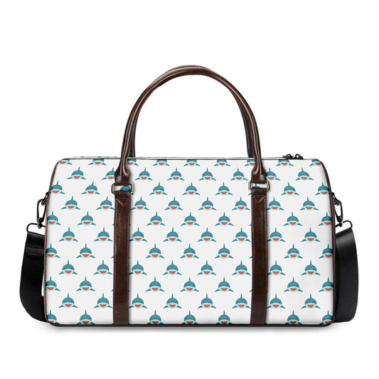 Smiley Shark Pattern Print Duffle Bag
