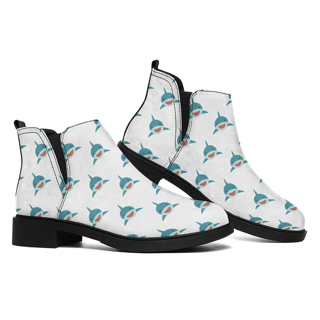 Smiley Shark Pattern Print Flat Ankle Boots