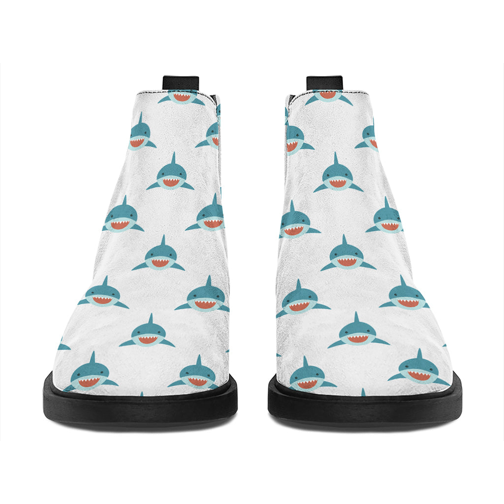 Smiley Shark Pattern Print Flat Ankle Boots