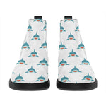 Smiley Shark Pattern Print Flat Ankle Boots