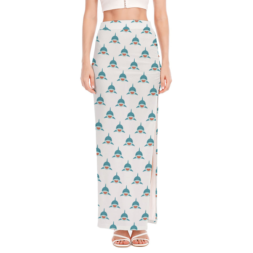 Smiley Shark Pattern Print High Slit Maxi Skirt