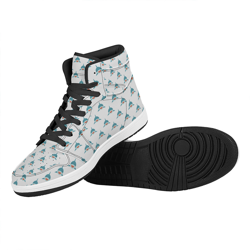 Smiley Shark Pattern Print High Top Leather Sneakers