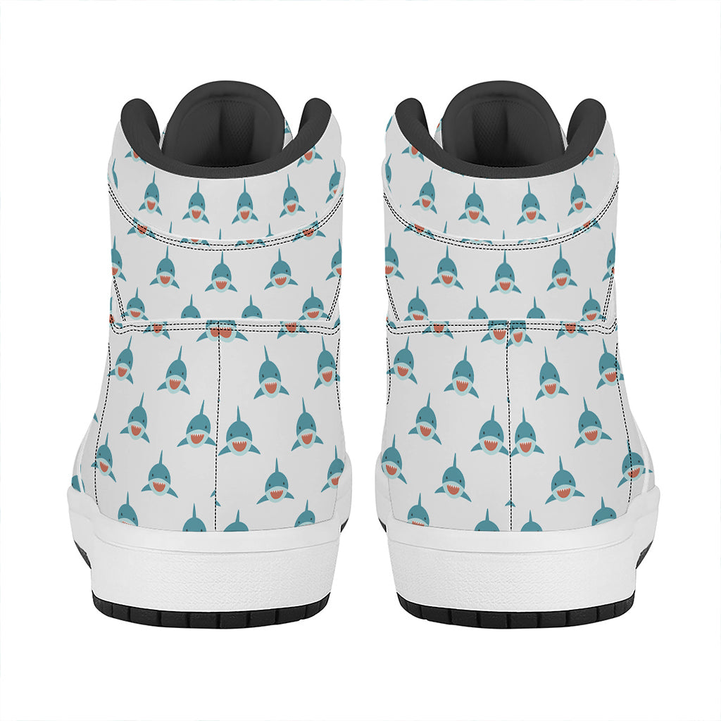 Smiley Shark Pattern Print High Top Leather Sneakers
