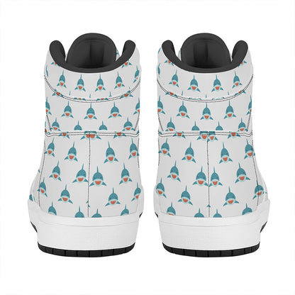 Smiley Shark Pattern Print High Top Leather Sneakers