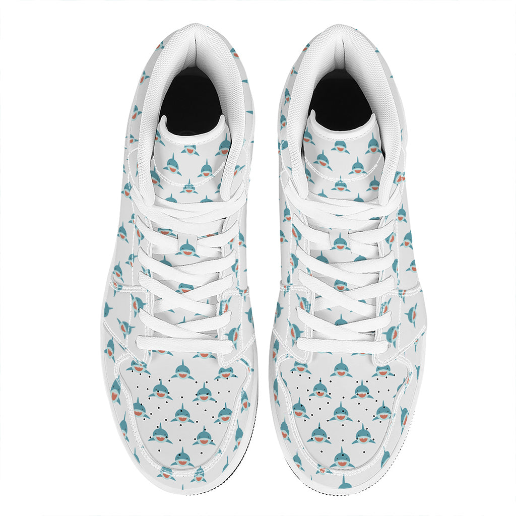 Smiley Shark Pattern Print High Top Leather Sneakers