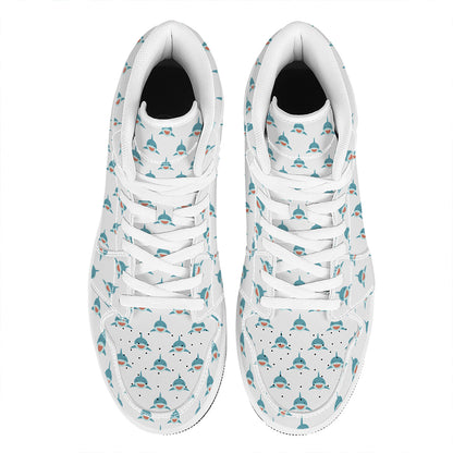 Smiley Shark Pattern Print High Top Leather Sneakers