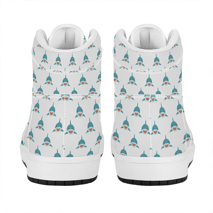 Smiley Shark Pattern Print High Top Leather Sneakers