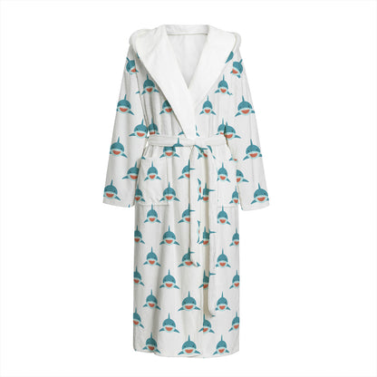 Smiley Shark Pattern Print Hooded Bathrobe
