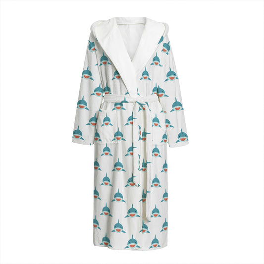 Smiley Shark Pattern Print Hooded Bathrobe