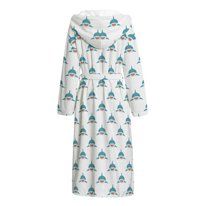 Smiley Shark Pattern Print Hooded Bathrobe