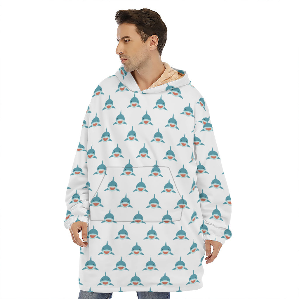 Smiley Shark Pattern Print Hoodie Blanket