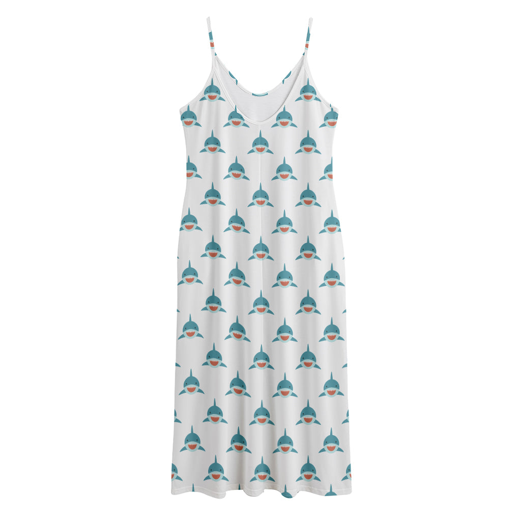 Smiley Shark Pattern Print Jersey Midi Cami Dress