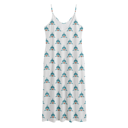 Smiley Shark Pattern Print Jersey Midi Cami Dress