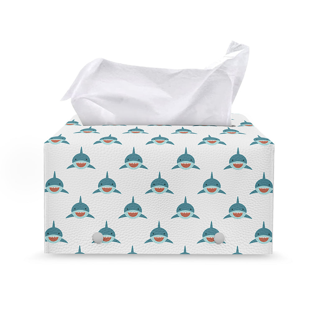 Smiley Shark Pattern Print Leather Tissue Box Cover