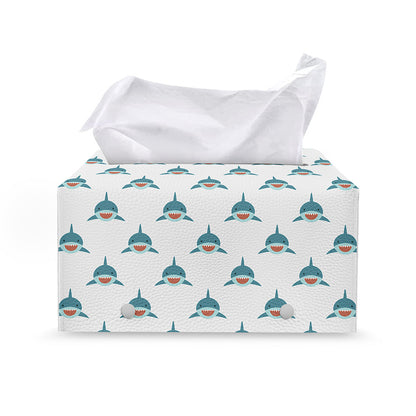 Smiley Shark Pattern Print Leather Tissue Box Cover