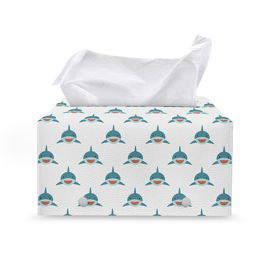 Smiley Shark Pattern Print Leather Tissue Box Cover