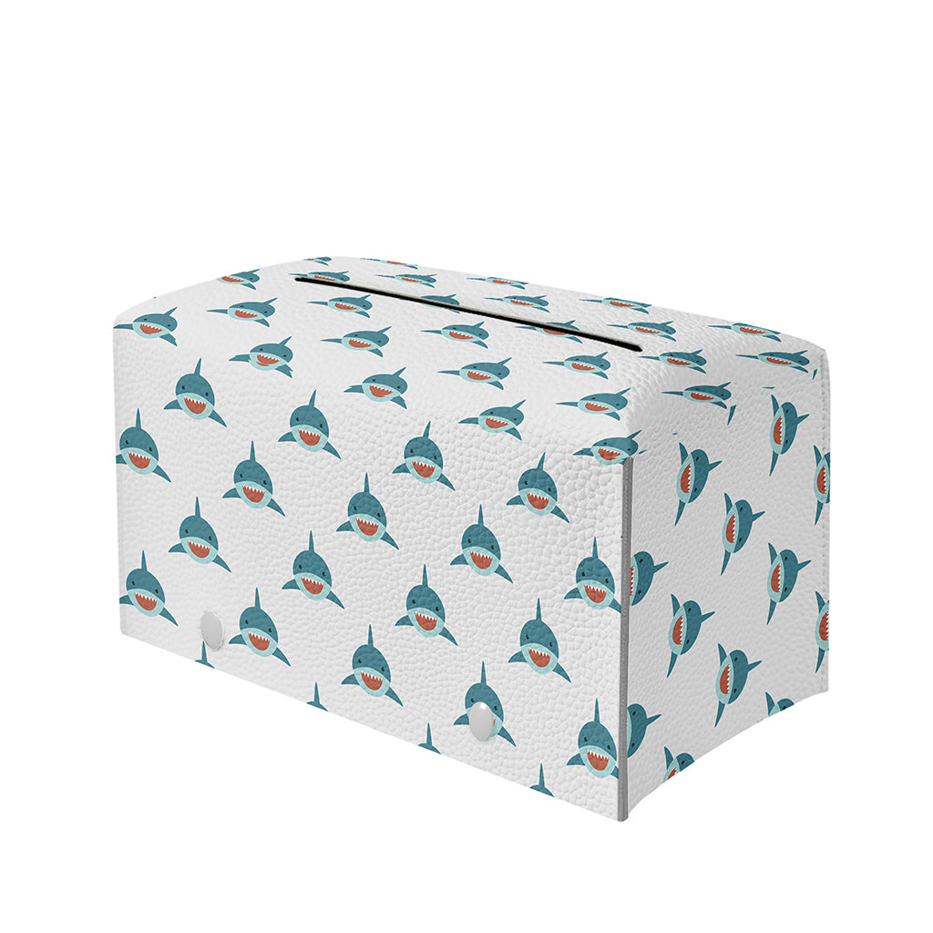 Smiley Shark Pattern Print Leather Tissue Box Cover