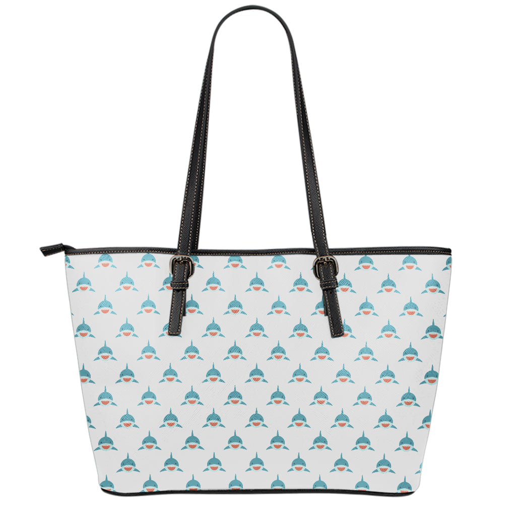 Smiley Shark Pattern Print Leather Tote Bag