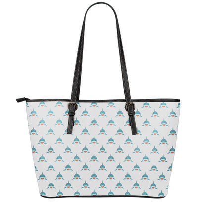 Smiley Shark Pattern Print Leather Tote Bag