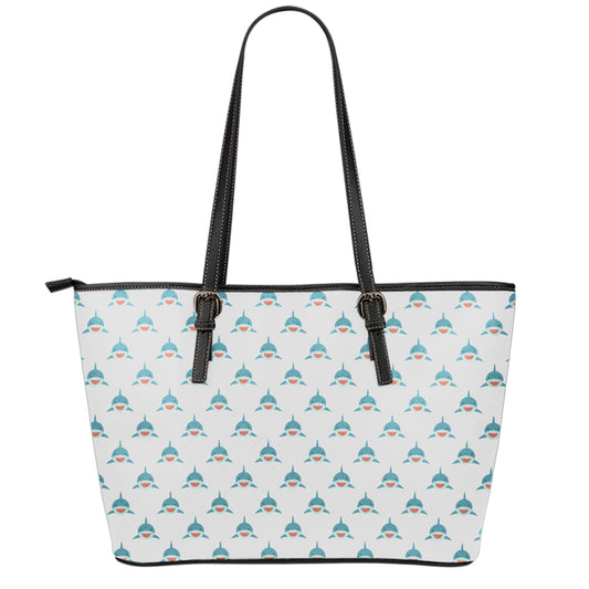 Smiley Shark Pattern Print Leather Tote Bag