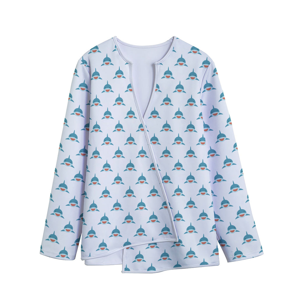 Smiley Shark Pattern Print Long Sleeve Short Coat