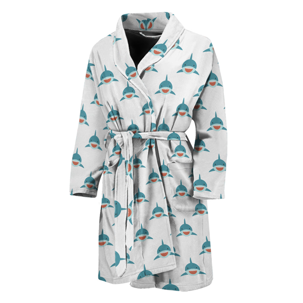 Smiley Shark Pattern Print Men's Bathrobe