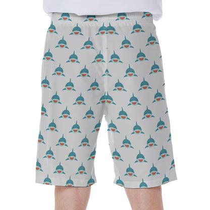 Smiley Shark Pattern Print Men's Beach Shorts