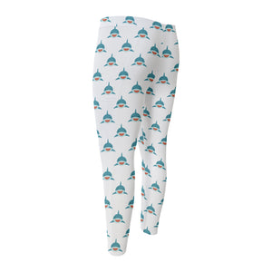 Smiley Shark Pattern Print Men's Compression Pants