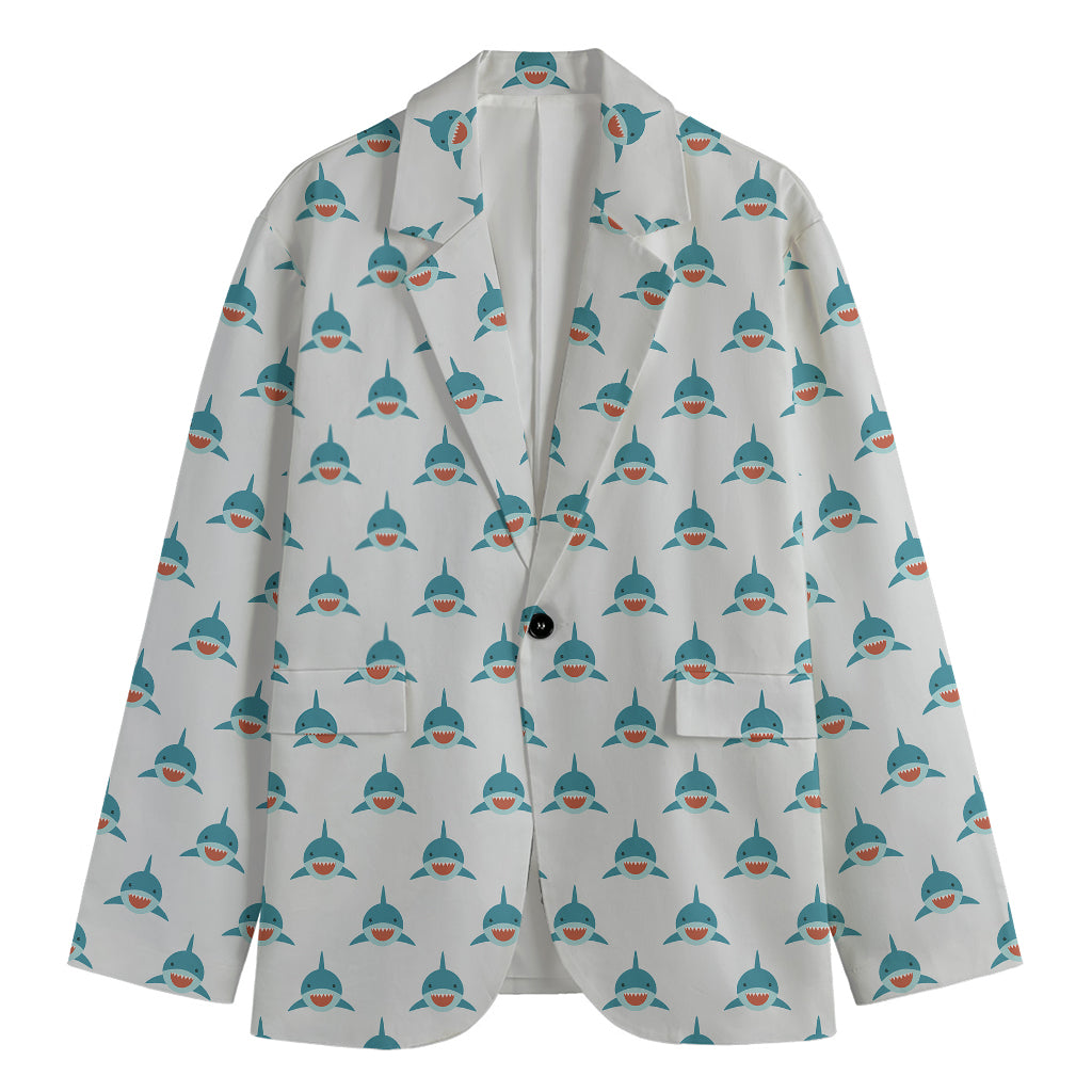 Smiley Shark Pattern Print Men's Cotton Blazer