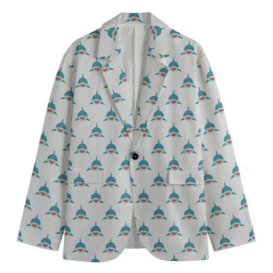 Smiley Shark Pattern Print Men's Cotton Blazer