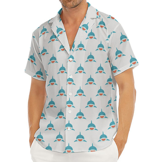 Smiley Shark Pattern Print Men's Deep V-Neck Shirt