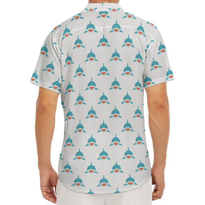 Smiley Shark Pattern Print Men's Deep V-Neck Shirt