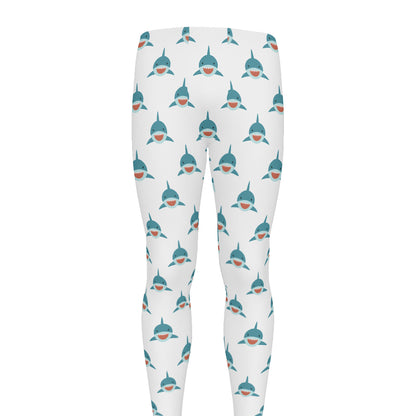 Smiley Shark Pattern Print Men's leggings