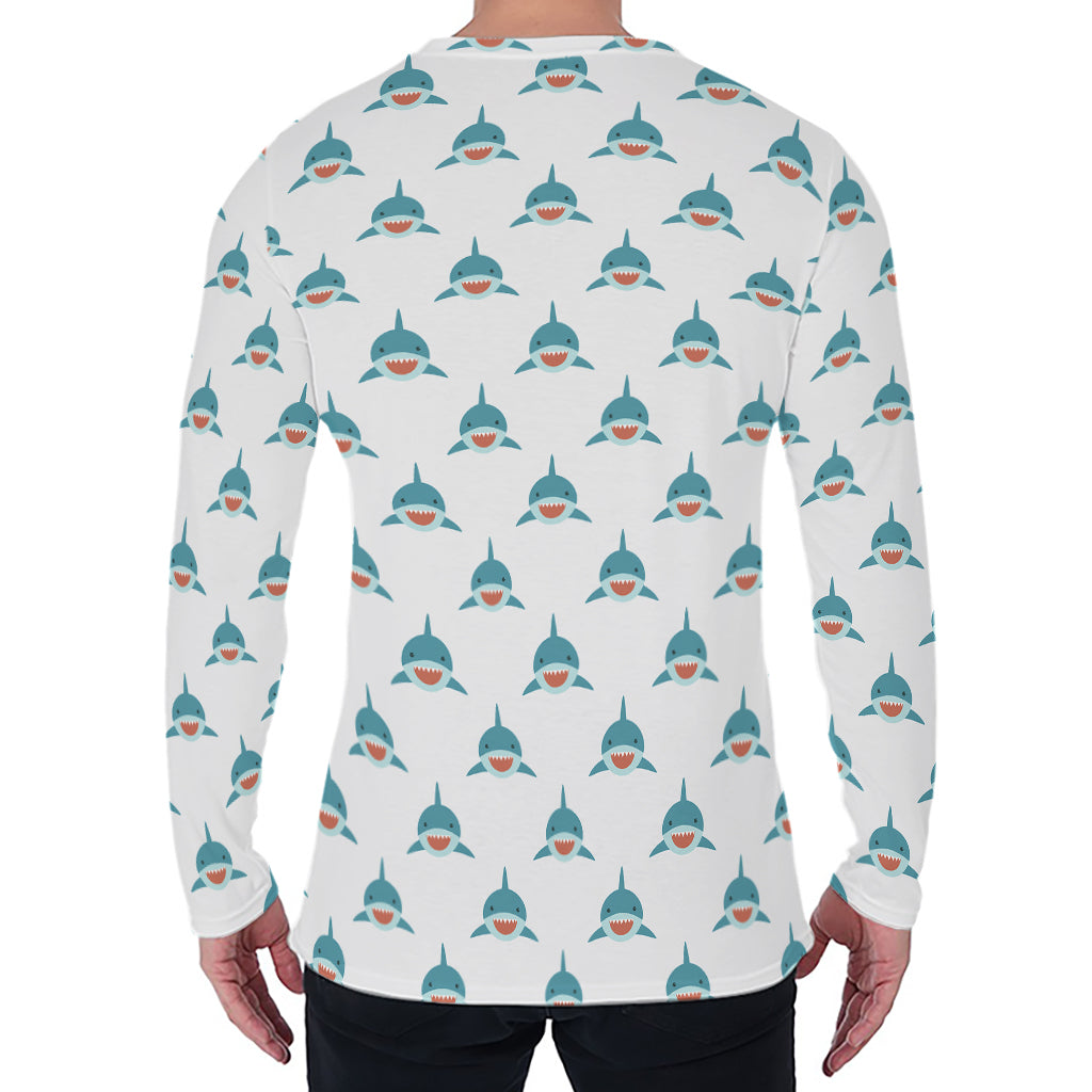 Smiley Shark Pattern Print Men's Long Sleeve T-Shirt