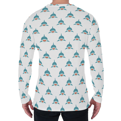 Smiley Shark Pattern Print Men's Long Sleeve T-Shirt