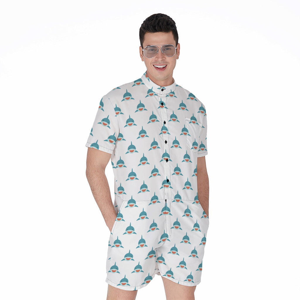 Smiley Shark Pattern Print Men's Rompers