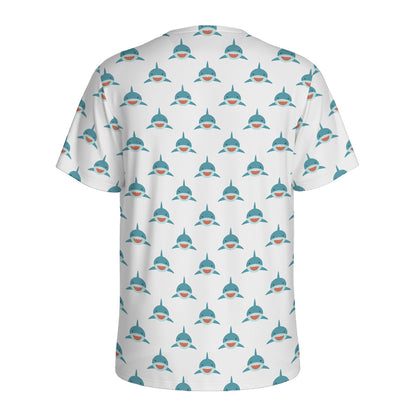 Smiley Shark Pattern Print Men's Sports T-Shirt