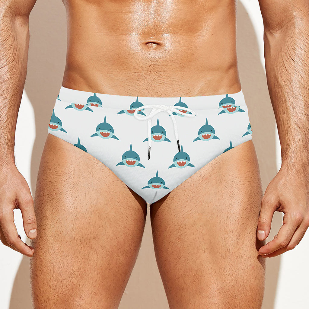 Smiley Shark Pattern Print Men's Swim Briefs