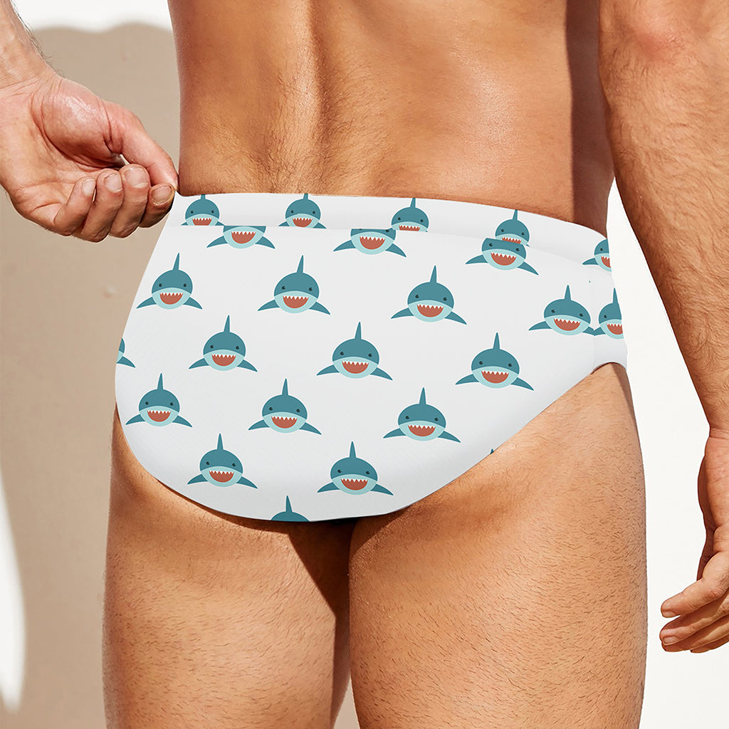 Smiley Shark Pattern Print Men's Swim Briefs