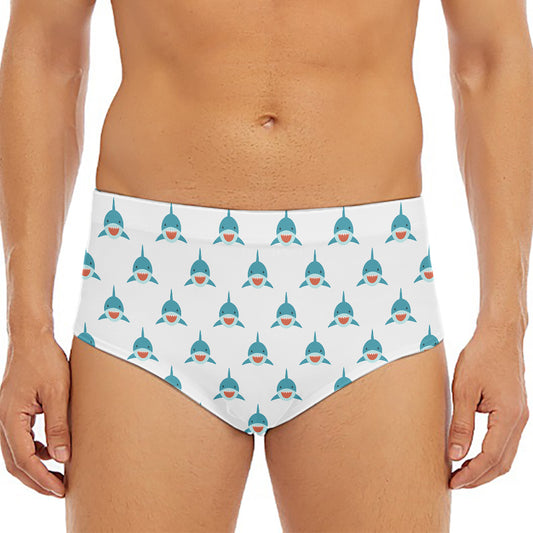 Smiley Shark Pattern Print Men's Triangle Swim Briefs