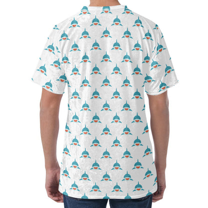 Smiley Shark Pattern Print Men's Velvet T-Shirt