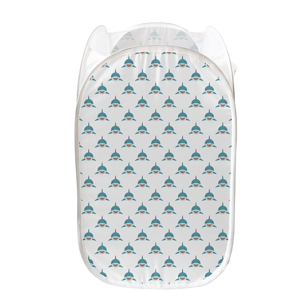 Smiley Shark Pattern Print Mesh Laundry Hamper
