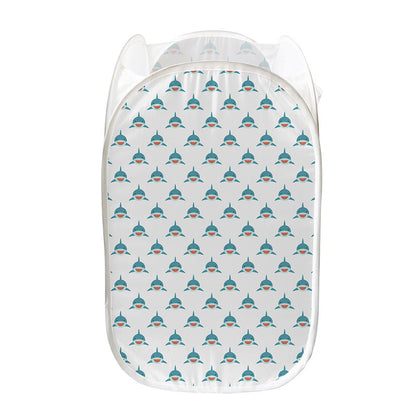 Smiley Shark Pattern Print Mesh Laundry Hamper