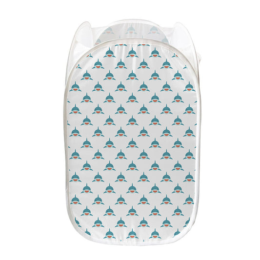 Smiley Shark Pattern Print Mesh Laundry Hamper