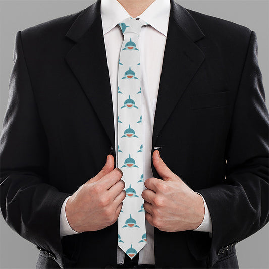 Smiley Shark Pattern Print Necktie