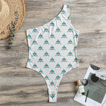 Smiley Shark Pattern Print One Shoulder Bodysuit